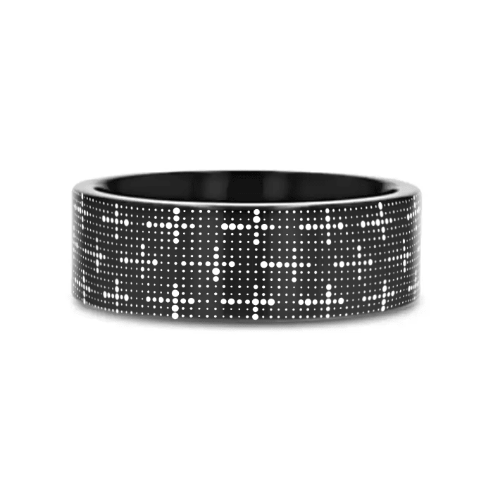 ECCLESIA Black tungsten Christian wedding ring — angle 2