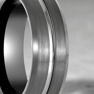 ECHORIDGE — Extreme macro detail — men's tungsten wedding ring.