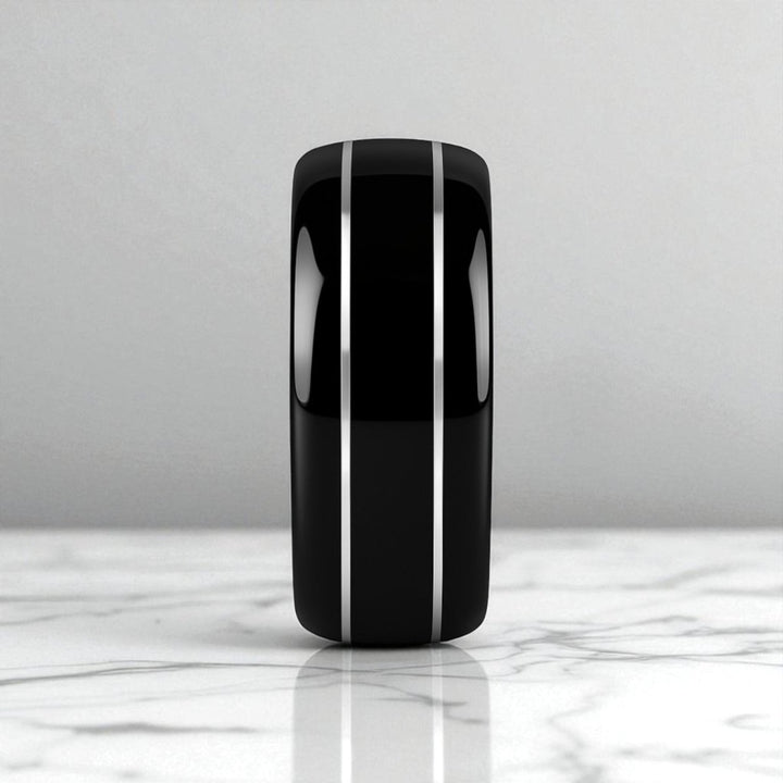 Comfort fit interior of ECLIPSE black tungsten wedding band