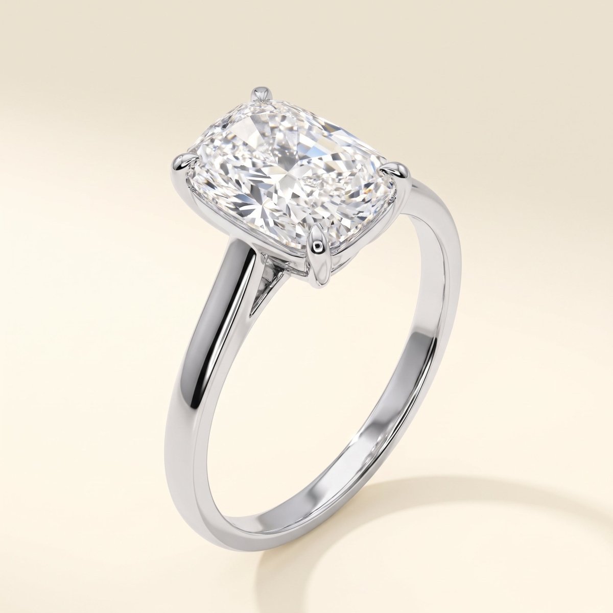 Elongated Cushion lab-grown diamond solitaire engagement ring, White Gold, studio hero
