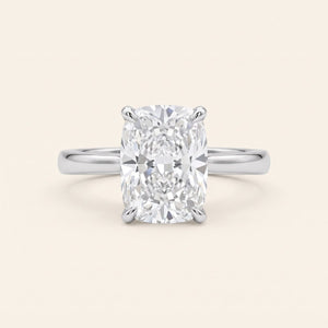 Elongated Cushion lab-grown diamond solitaire engagement ring, White Gold, face-on detail macro