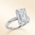 Emerald lab-grown diamond solitaire engagement ring, White Gold, studio hero