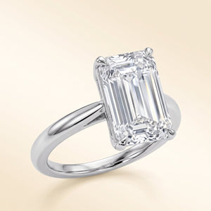Emerald lab-grown diamond solitaire engagement ring, White Gold, studio hero