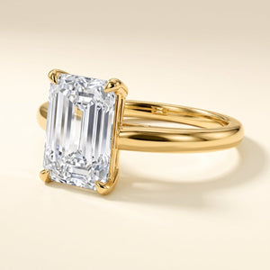 Emerald lab-grown diamond solitaire engagement ring, Yellow Gold, studio hero