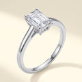 Emerald lab-grown diamond solitaire engagement ring, 925 Sterling Silver, studio hero