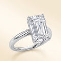 Emerald lab-grown diamond solitaire engagement ring, White Gold, studio hero