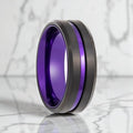EMERY black tungsten ring with purple groove and anodized interior