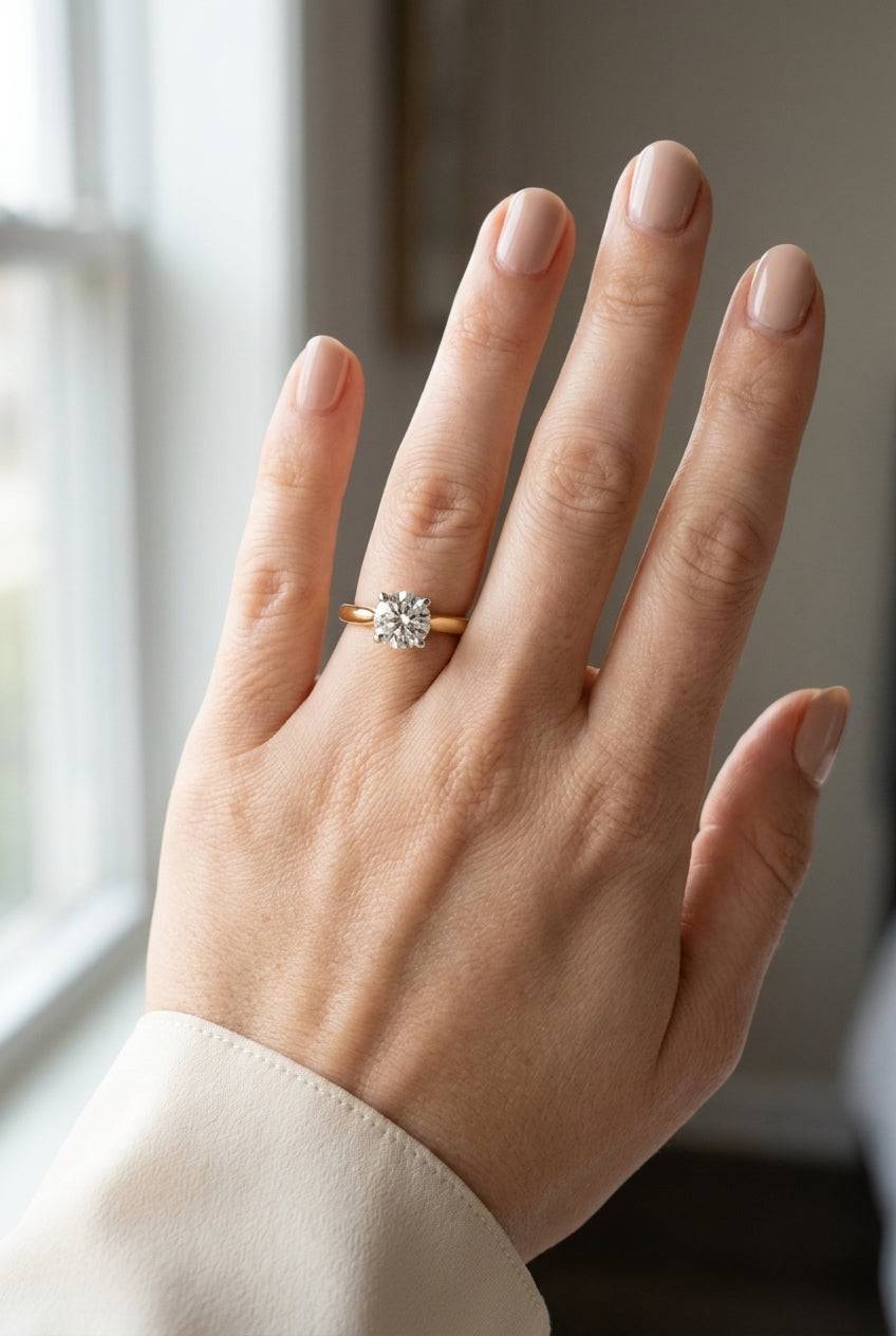 2 carat round lab grown diamond engagement ring - full hand scale