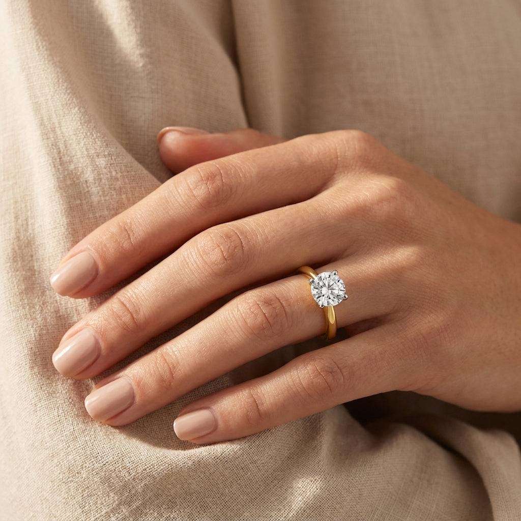 2 carat round lab grown diamond engagement ring - hand model