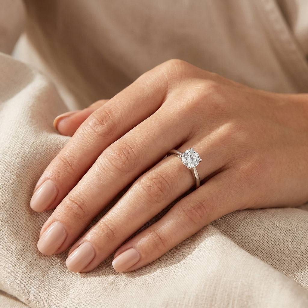 2 carat round lab grown diamond engagement ring - hand model