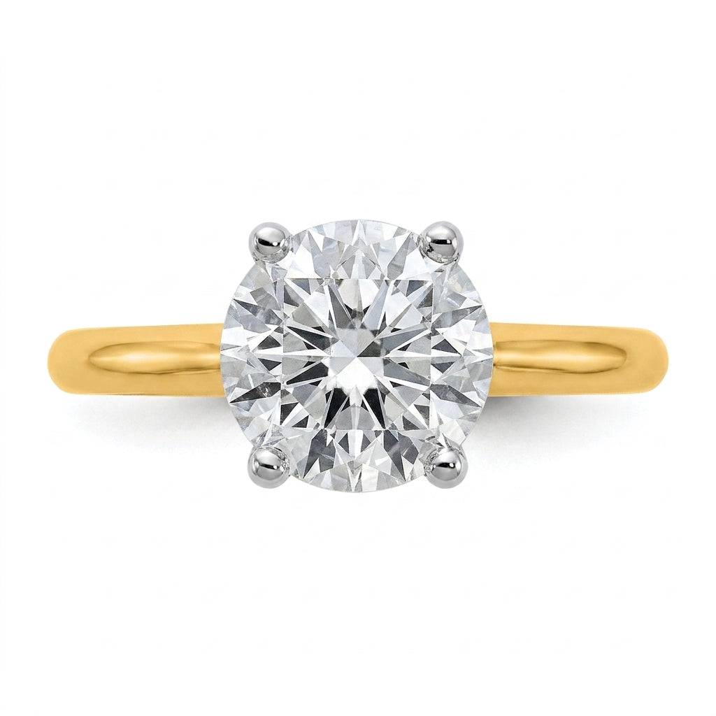3 carat round lab grown diamond engagement ring - top down flat