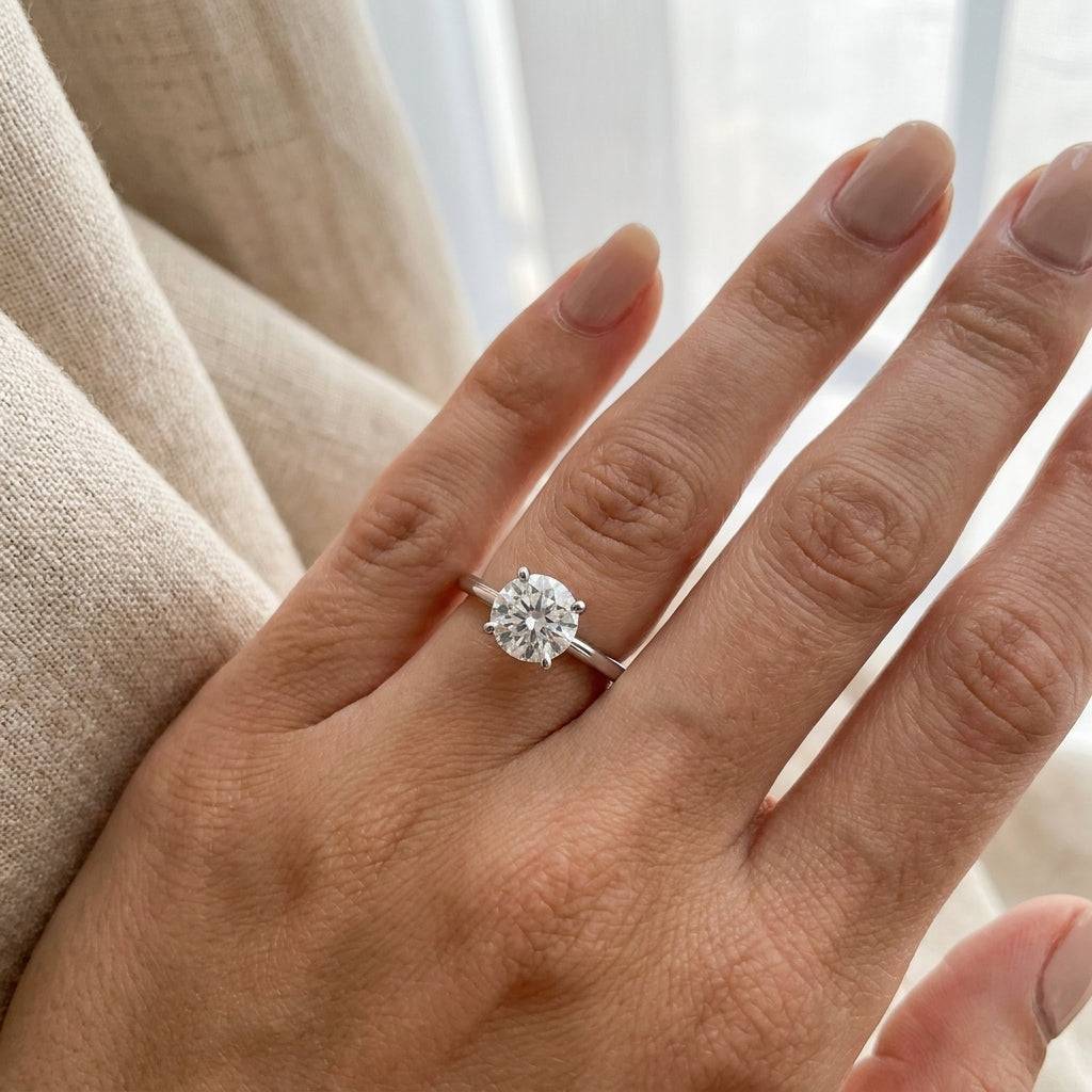4 carat round lab grown diamond engagement ring - hand model