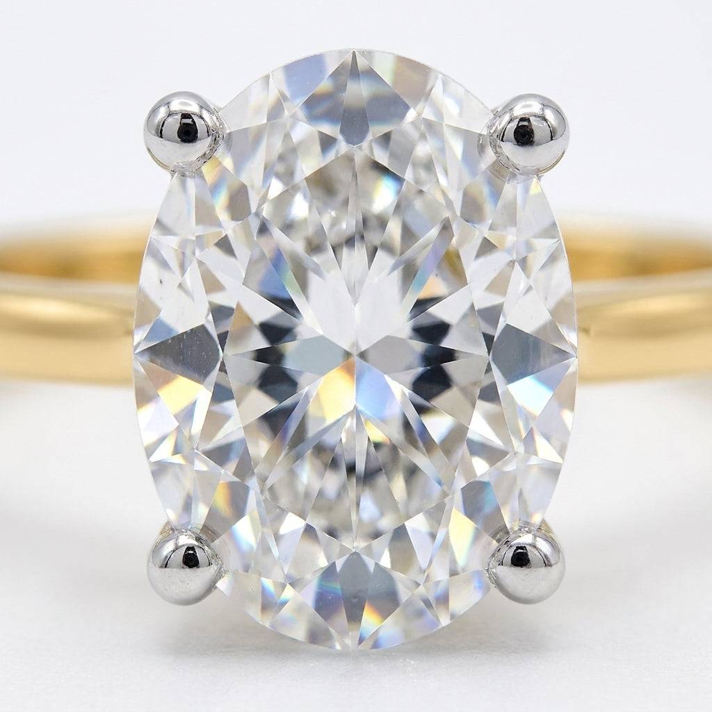 4 carat oval lab grown diamond engagement ring - macro sparkle