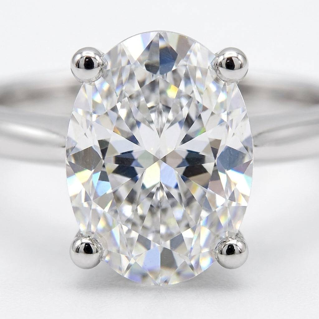 4 carat oval lab grown diamond engagement ring - macro sparkle