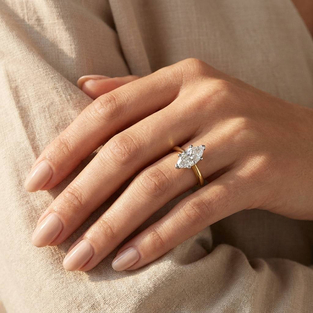 2 carat marquise lab grown diamond engagement ring - hand model
