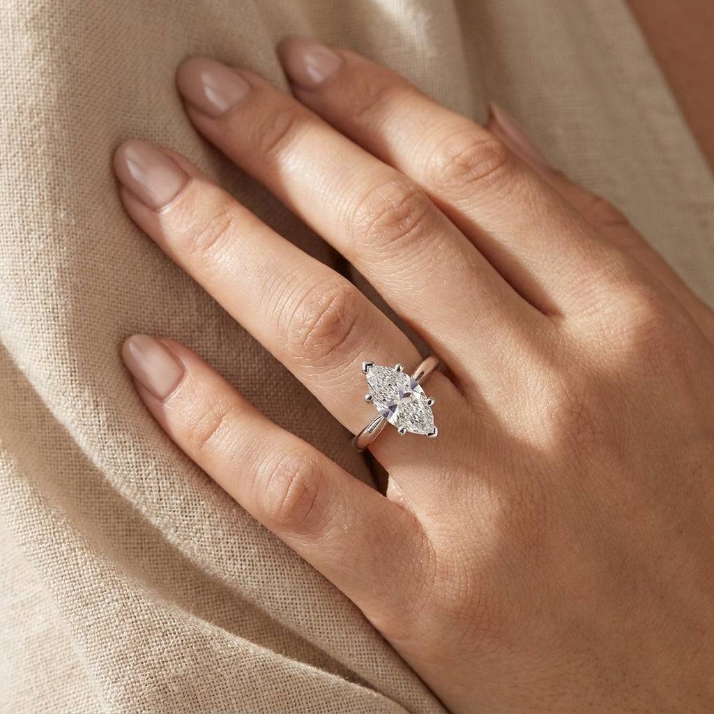 2 carat marquise lab grown diamond engagement ring - hand model