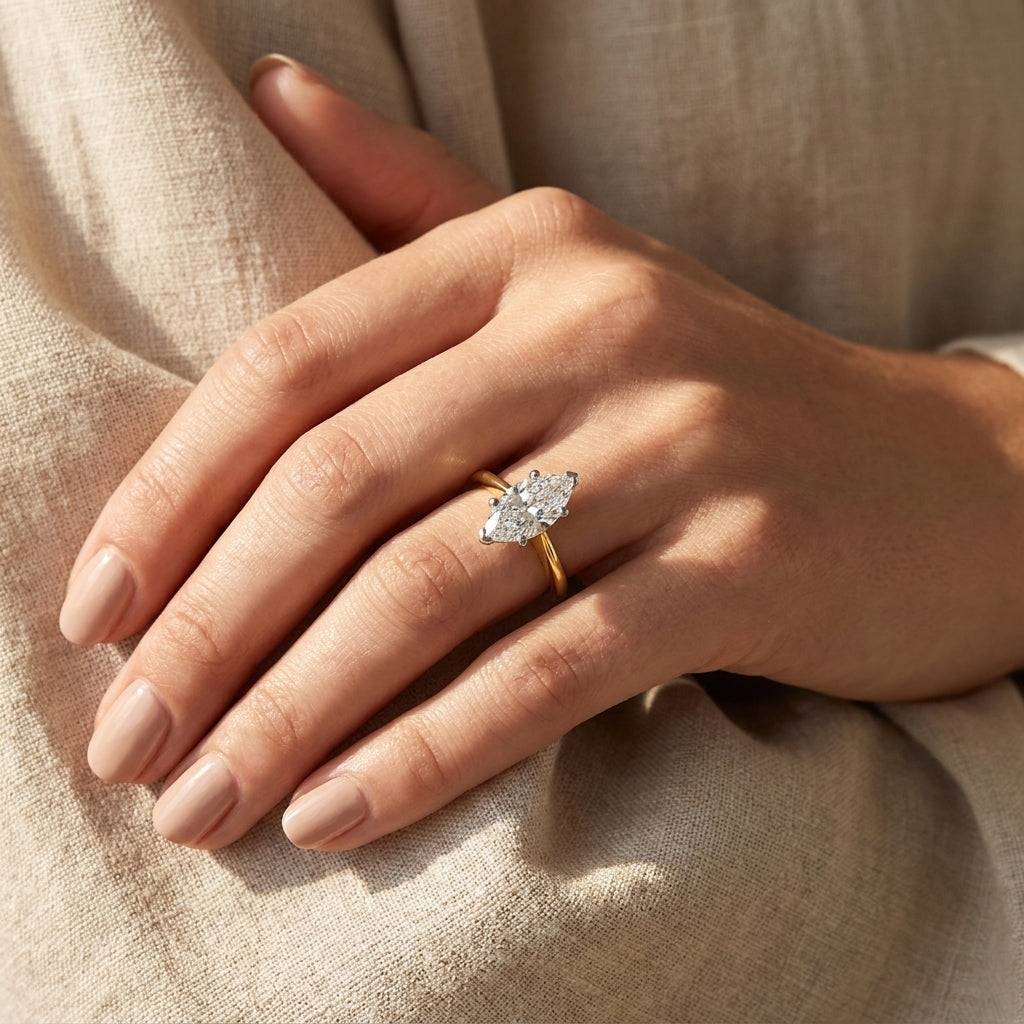3 carat marquise lab grown diamond engagement ring - hand model