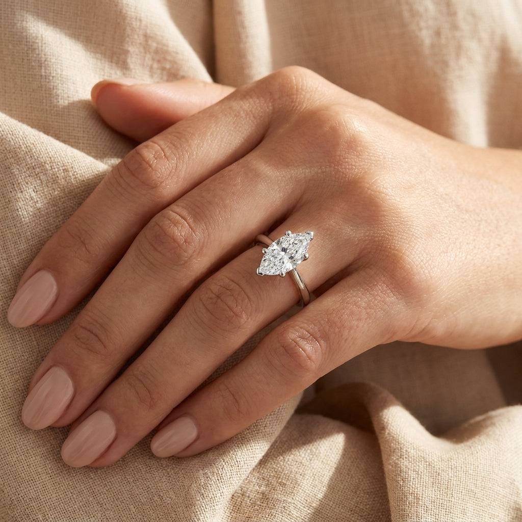 3 carat marquise lab grown diamond engagement ring - hand model