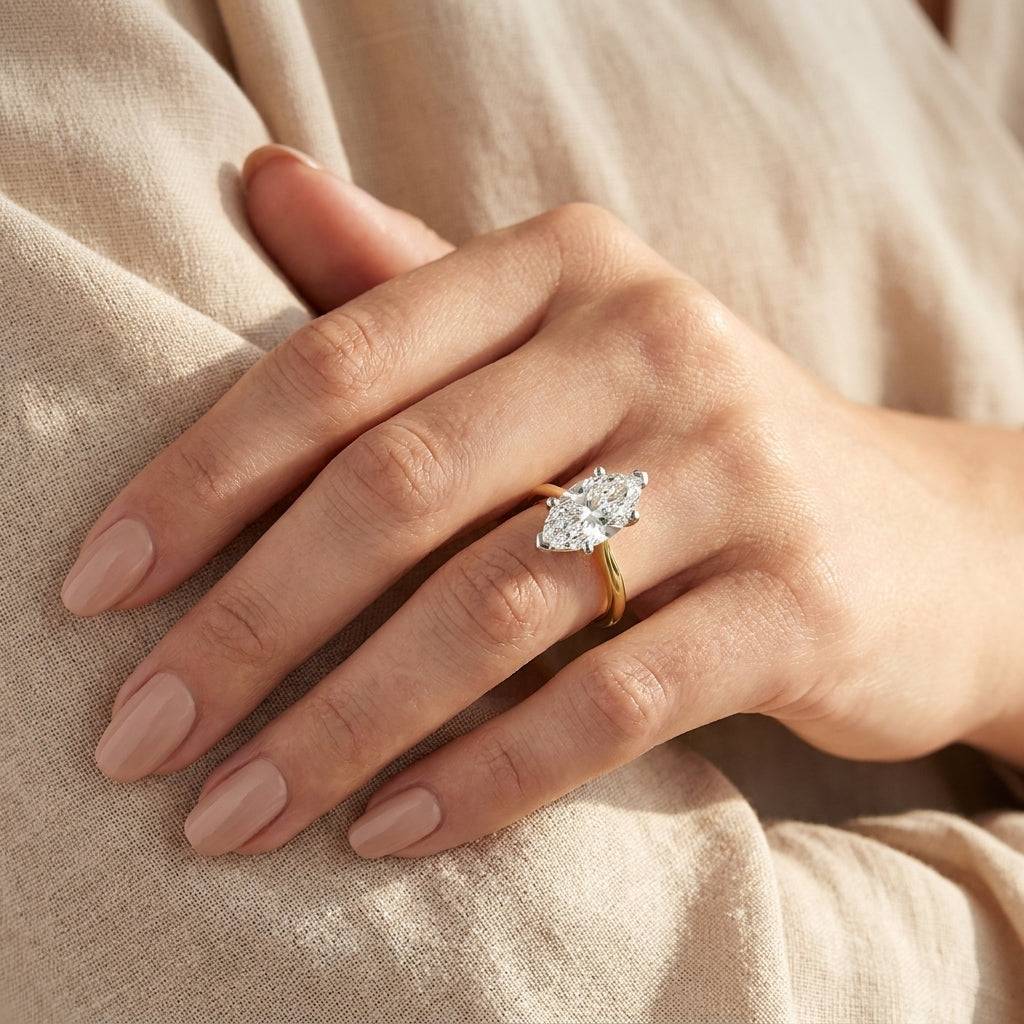4 carat marquise lab grown diamond engagement ring - hand model