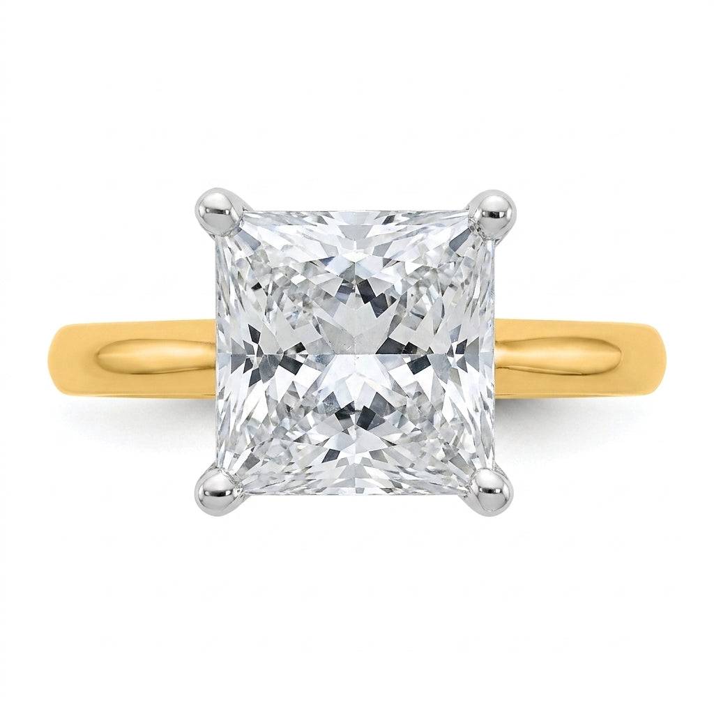4 carat princess lab grown diamond engagement ring - top down flat