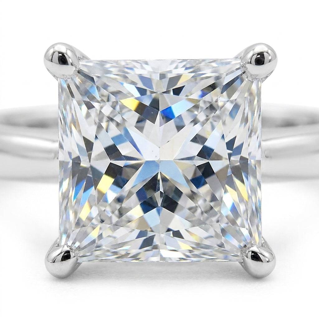 4 carat princess lab grown diamond engagement ring - macro sparkle