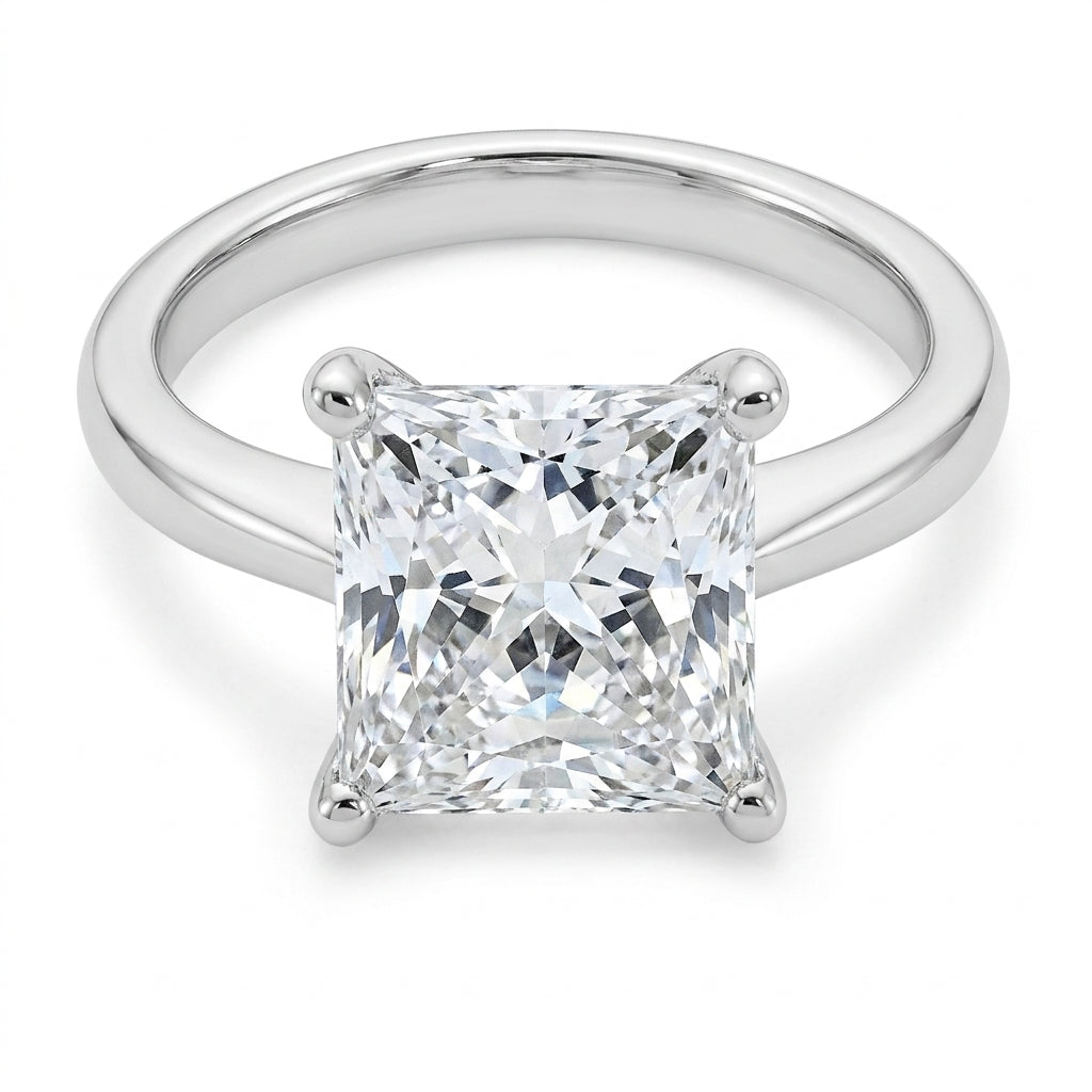 4 carat princess lab grown diamond engagement ring - top down flat