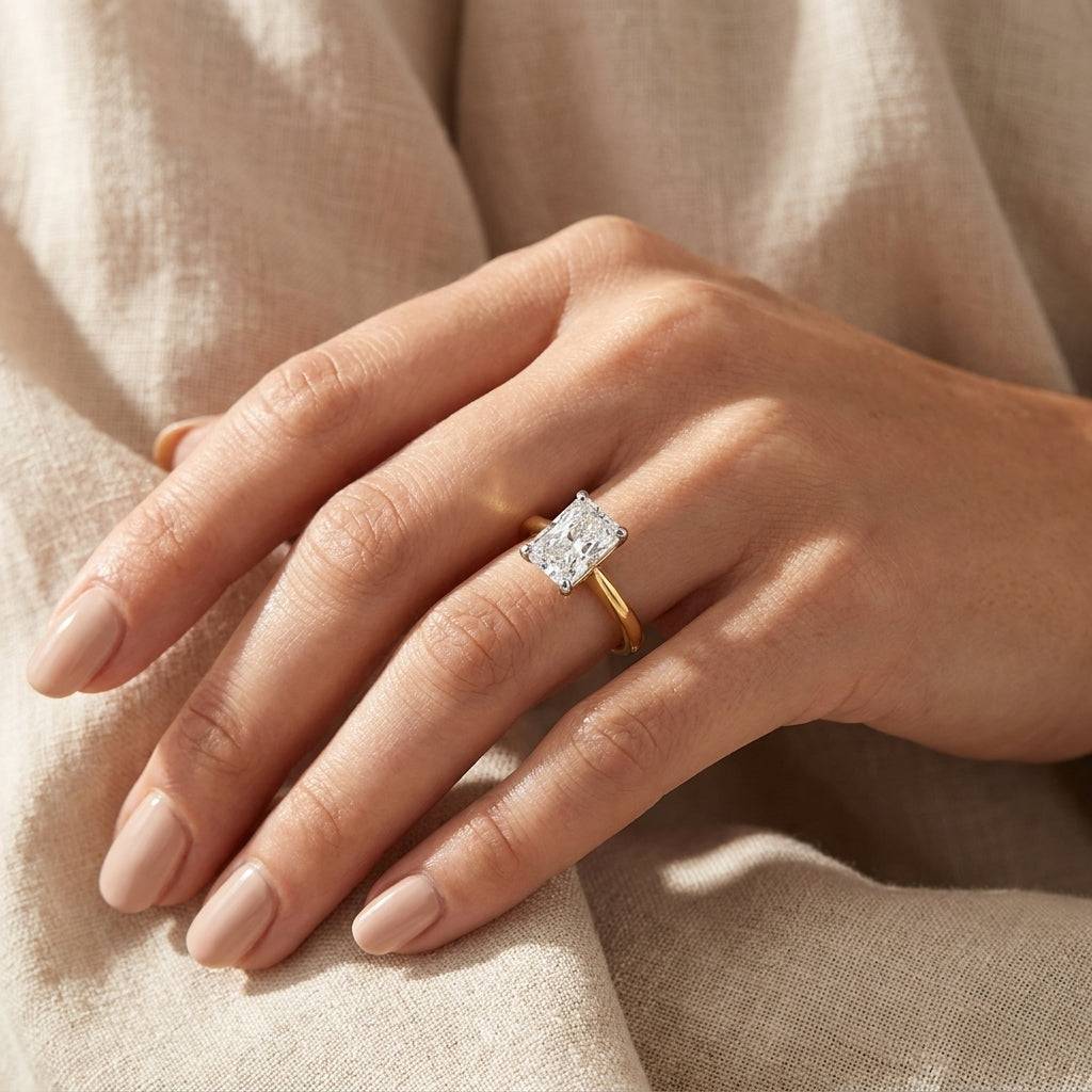 2 carat radiant lab grown diamond engagement ring - hand model