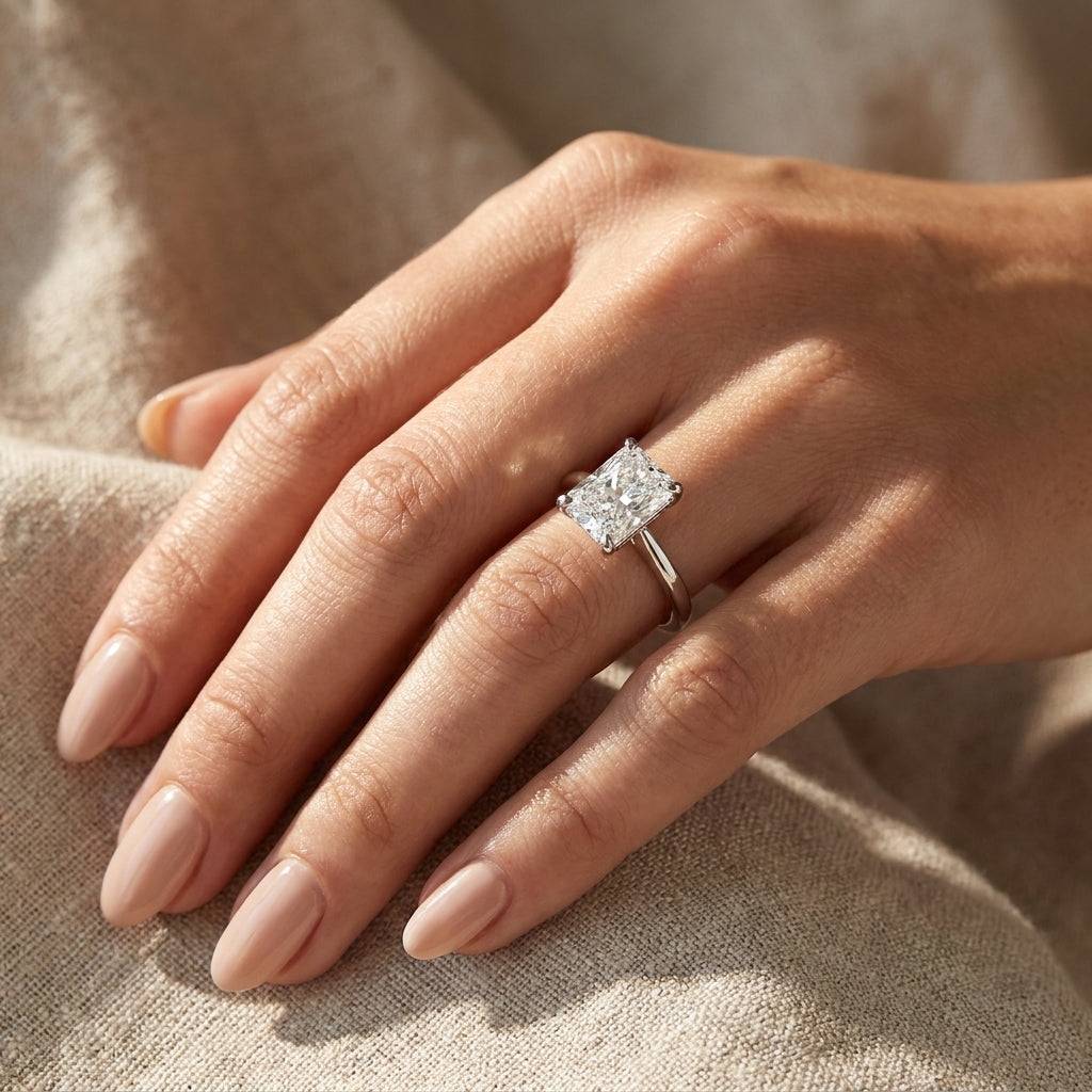 2 carat radiant lab grown diamond engagement ring - hand model