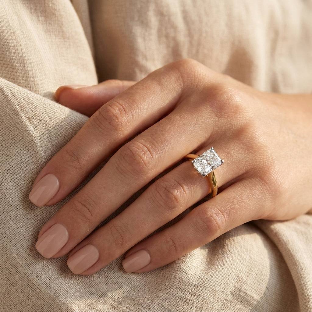 3 carat radiant lab grown diamond engagement ring - hand model