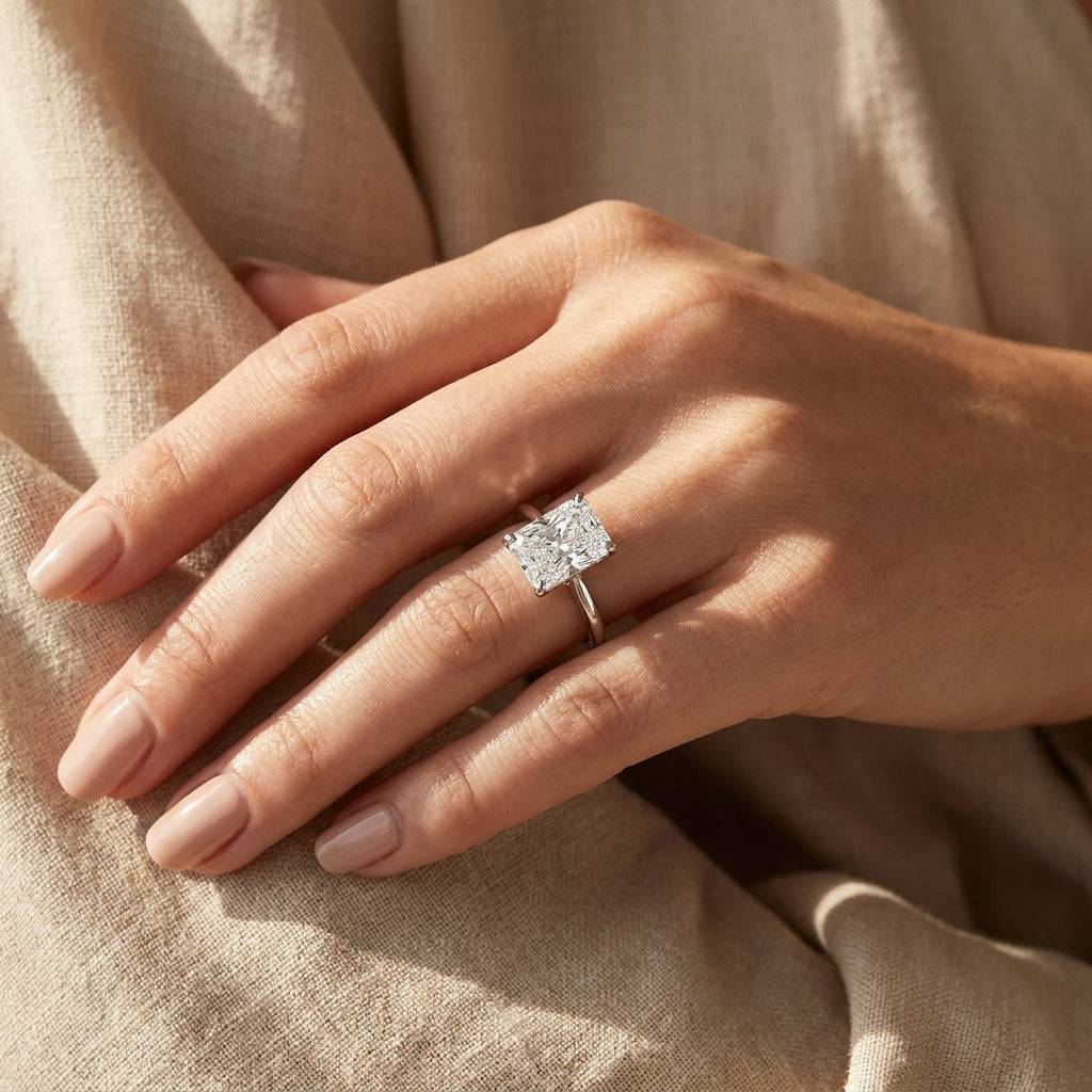 3 carat radiant lab grown diamond engagement ring - hand model