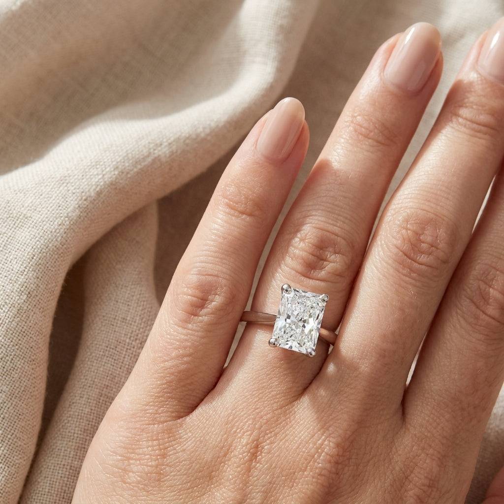 4 carat radiant lab grown diamond engagement ring - hand model