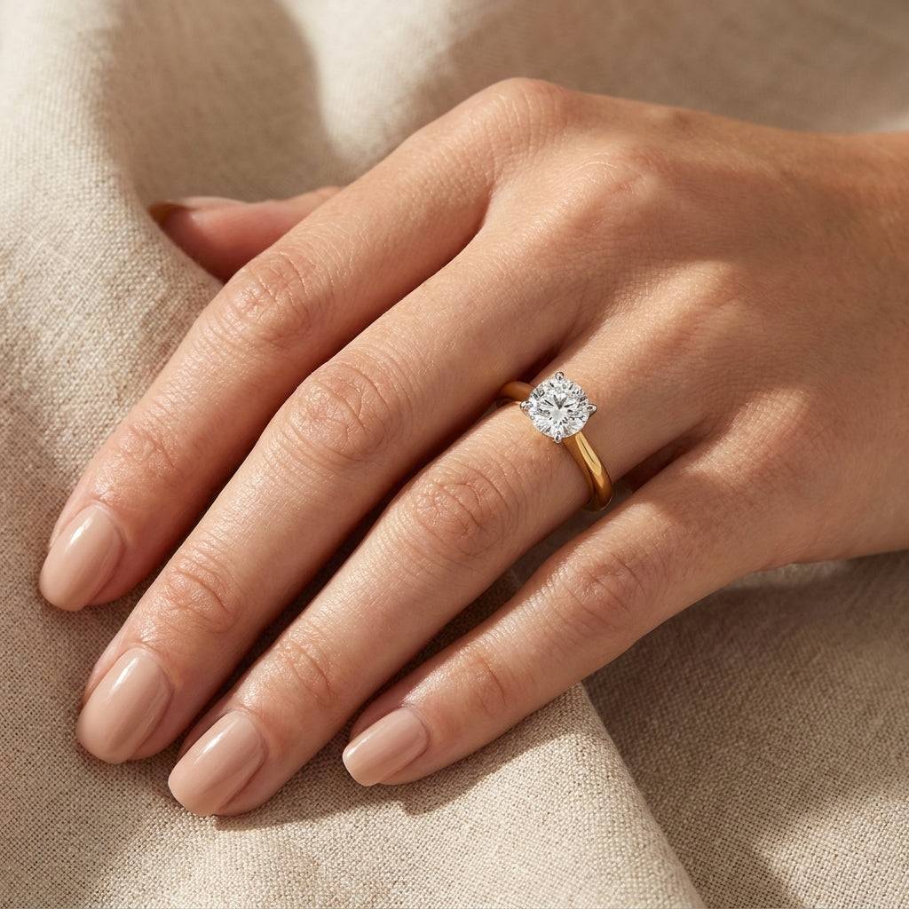 1 carat round lab grown diamond engagement ring - hand model