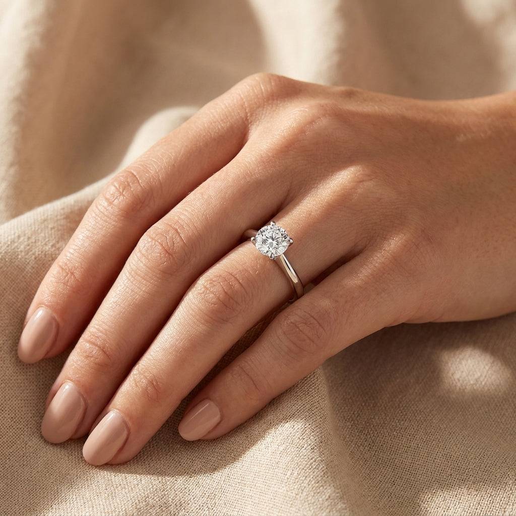 1 carat round lab grown diamond engagement ring - hand model