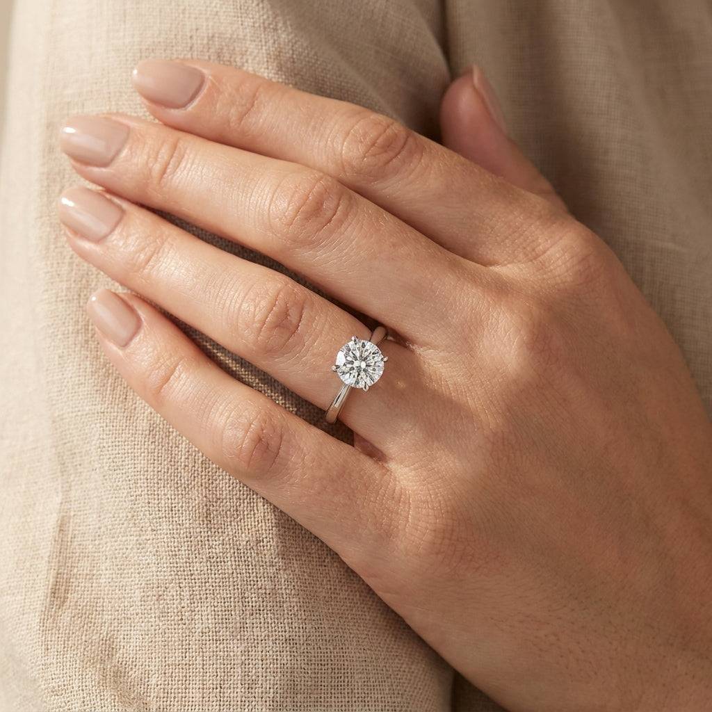 1.5 carat round lab grown diamond engagement ring - hand model