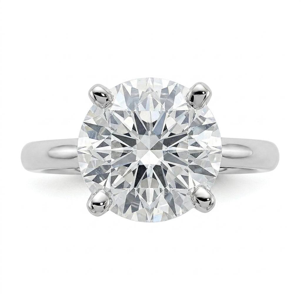 5 carat round lab grown diamond engagement ring - top down flat