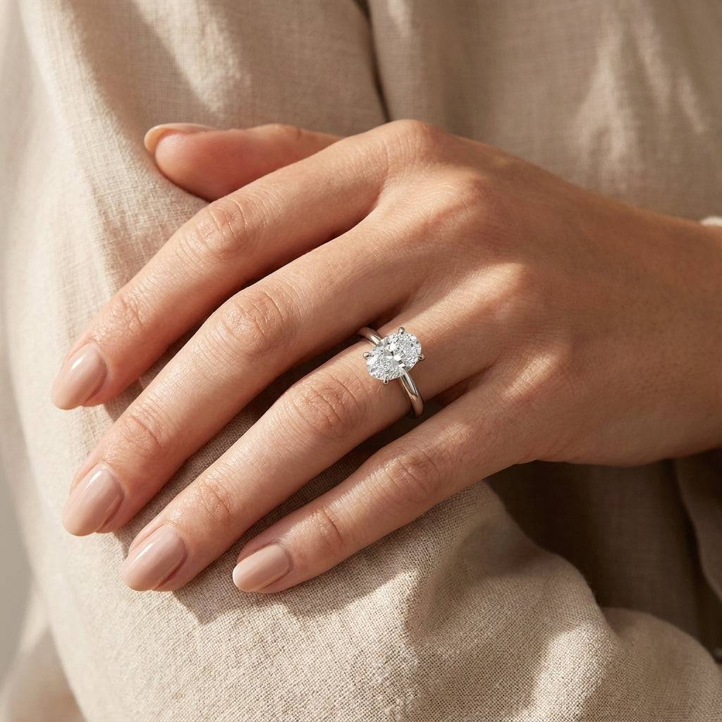 1 carat oval lab grown diamond engagement ring - hand model