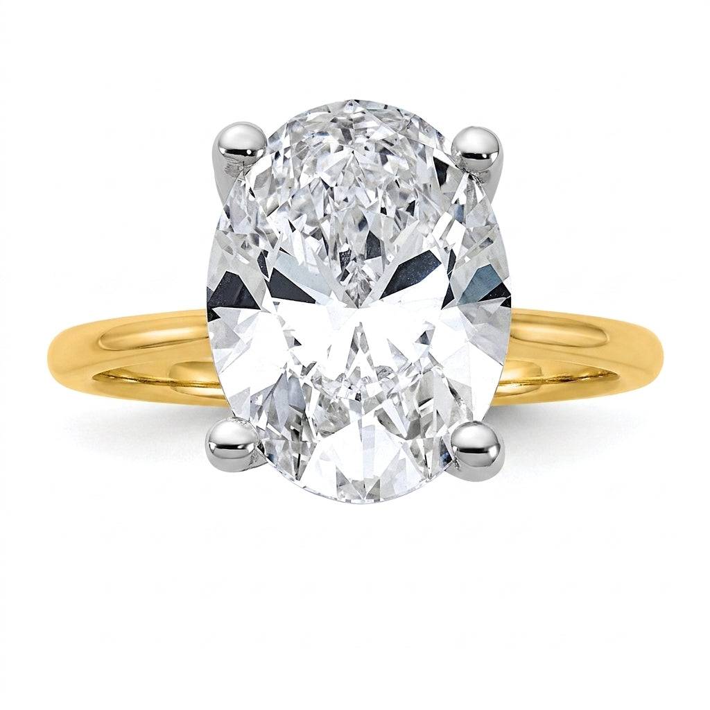 5 carat oval lab grown diamond engagement ring - top down flat