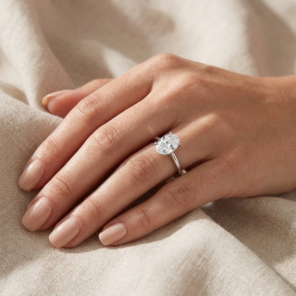 5 carat oval lab grown diamond engagement ring - hand model