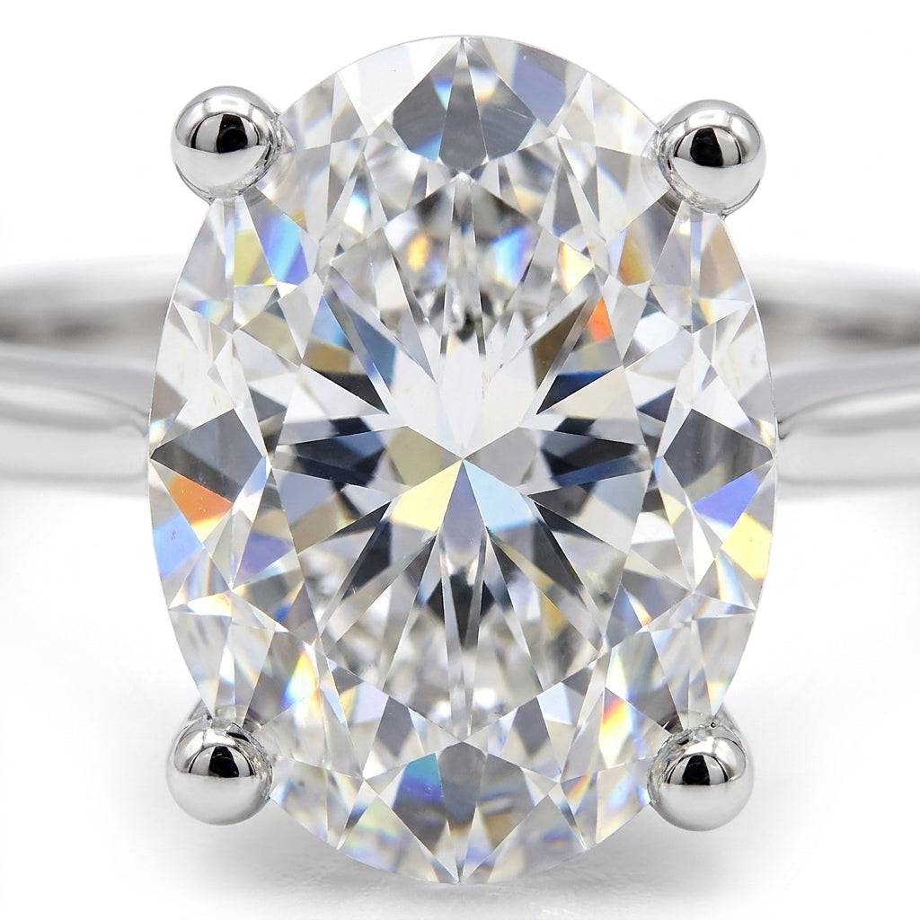 5 carat oval lab grown diamond engagement ring - macro sparkle