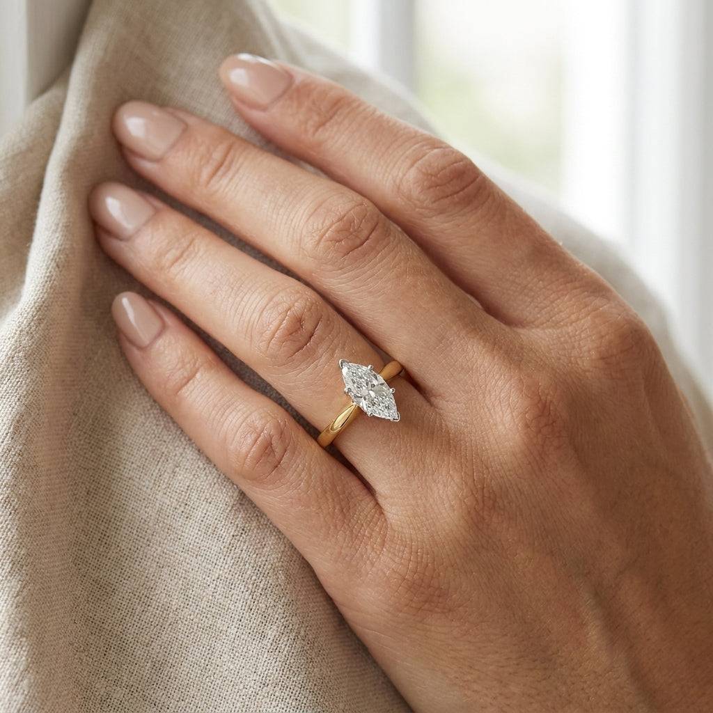 1 carat marquise lab grown diamond engagement ring - hand model