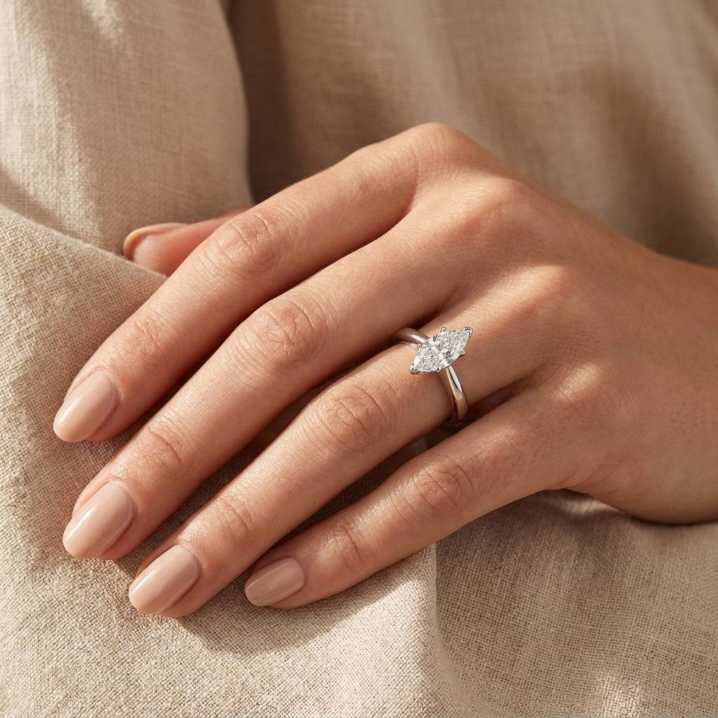 1 carat marquise lab grown diamond engagement ring - hand model
