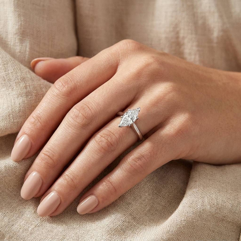 1.5 carat marquise lab grown diamond engagement ring - hand model