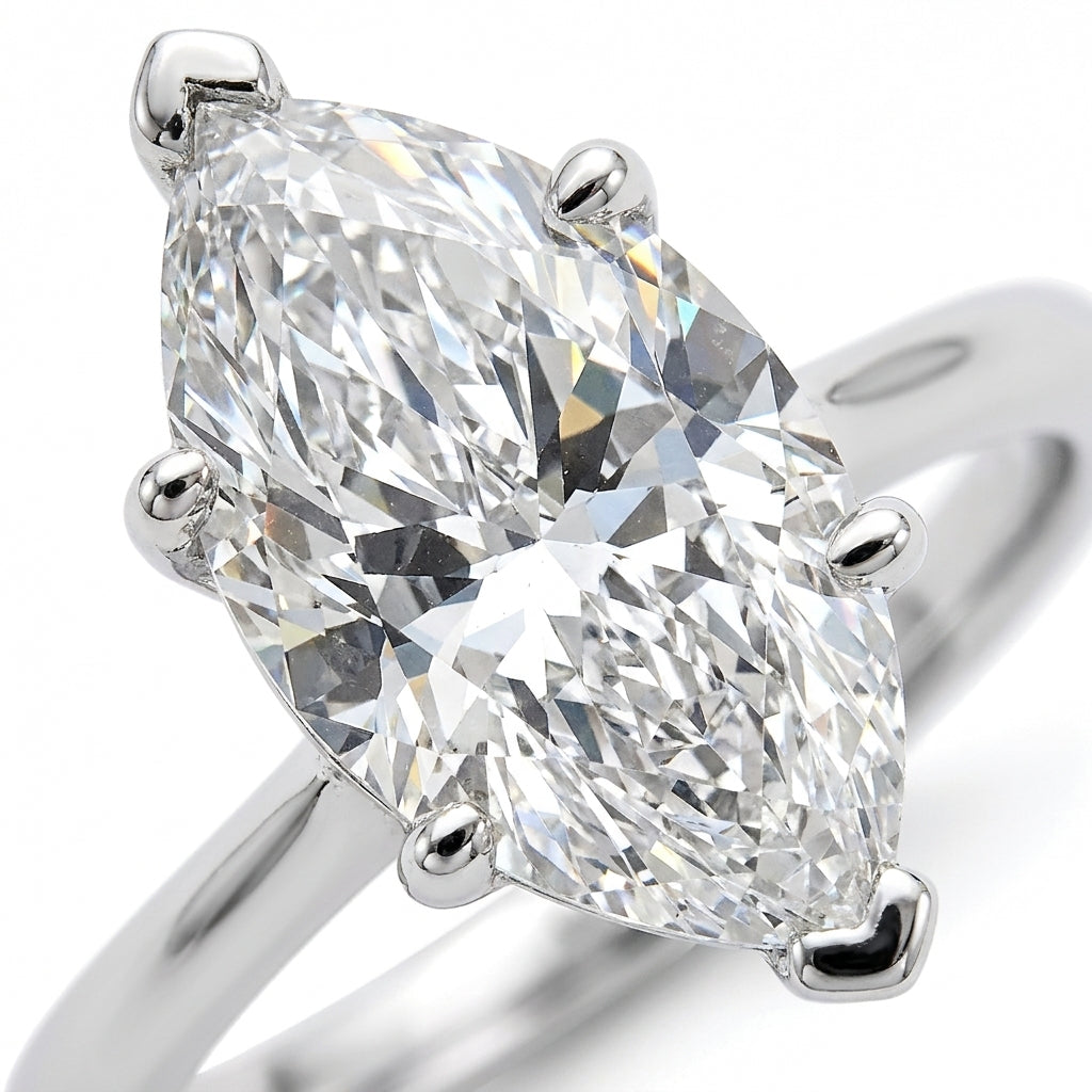 5 carat marquise lab grown diamond engagement ring - macro sparkle