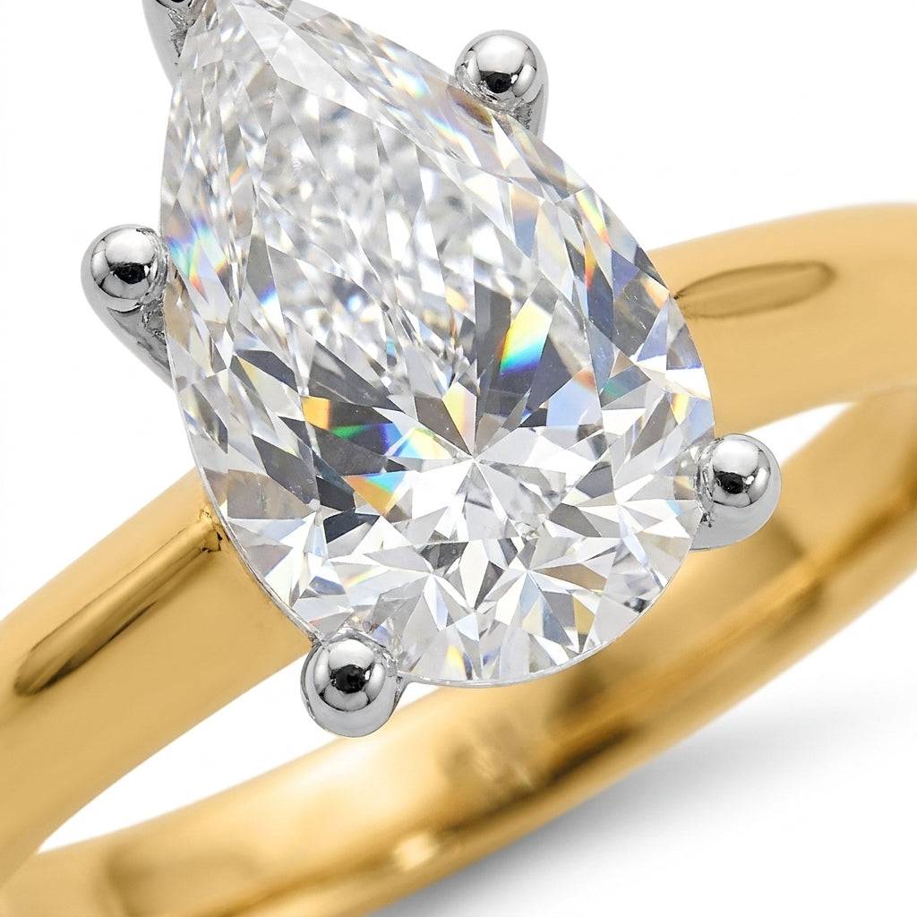 1 carat pear lab grown diamond engagement ring - macro sparkle