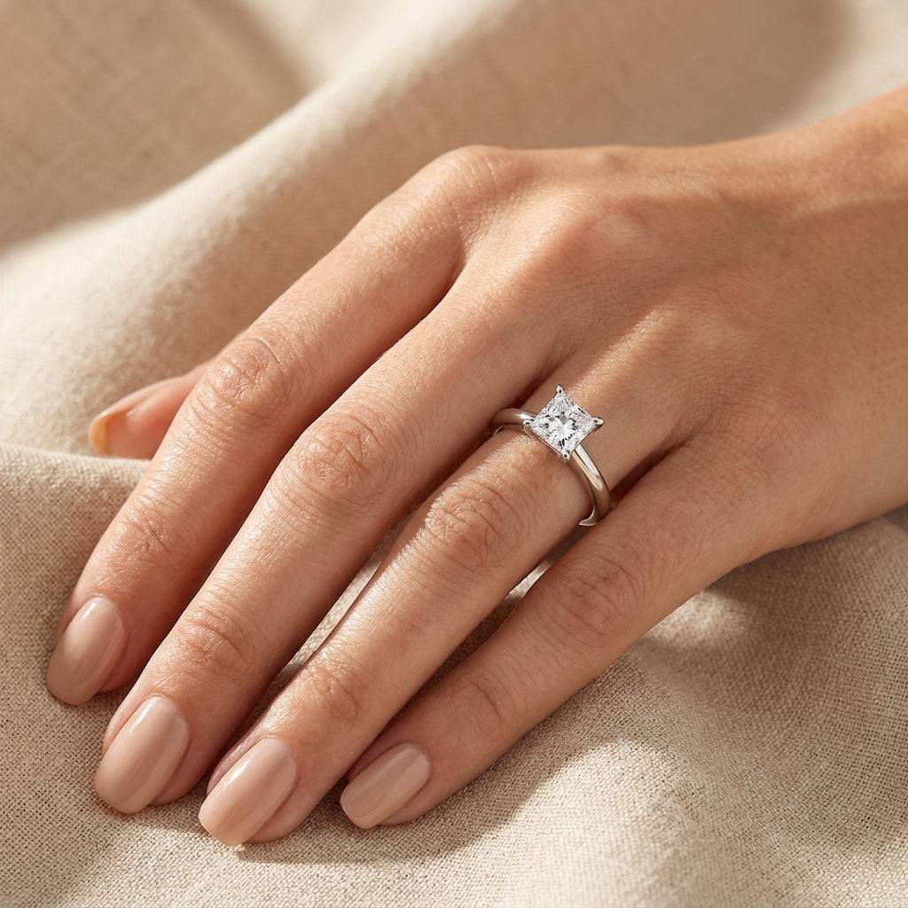 1 carat princess lab grown diamond engagement ring - hand model