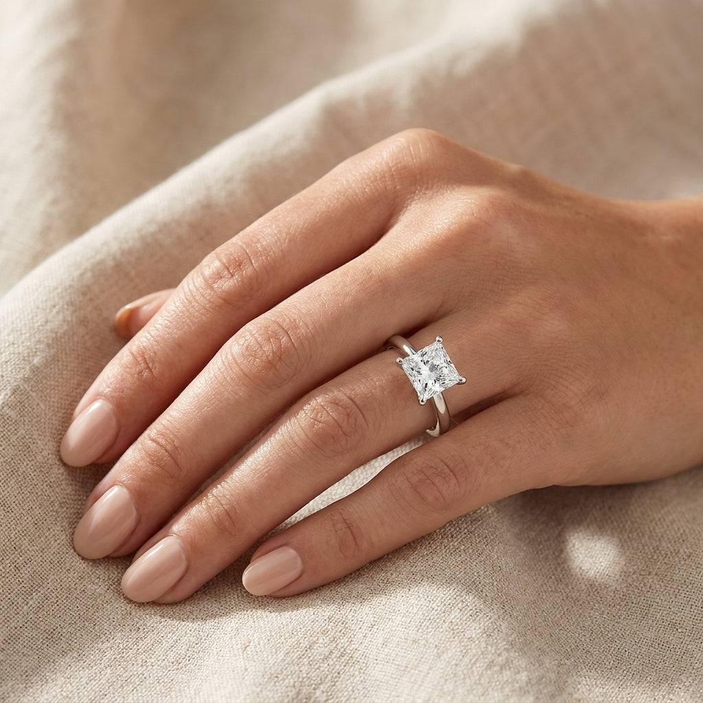 1.5 carat princess lab grown diamond engagement ring - hand model