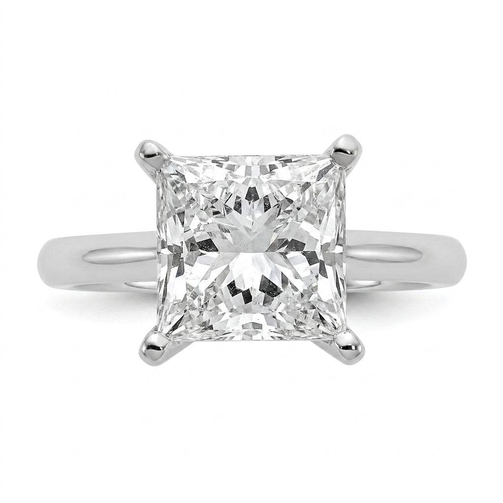 5 carat princess lab grown diamond engagement ring - top down flat