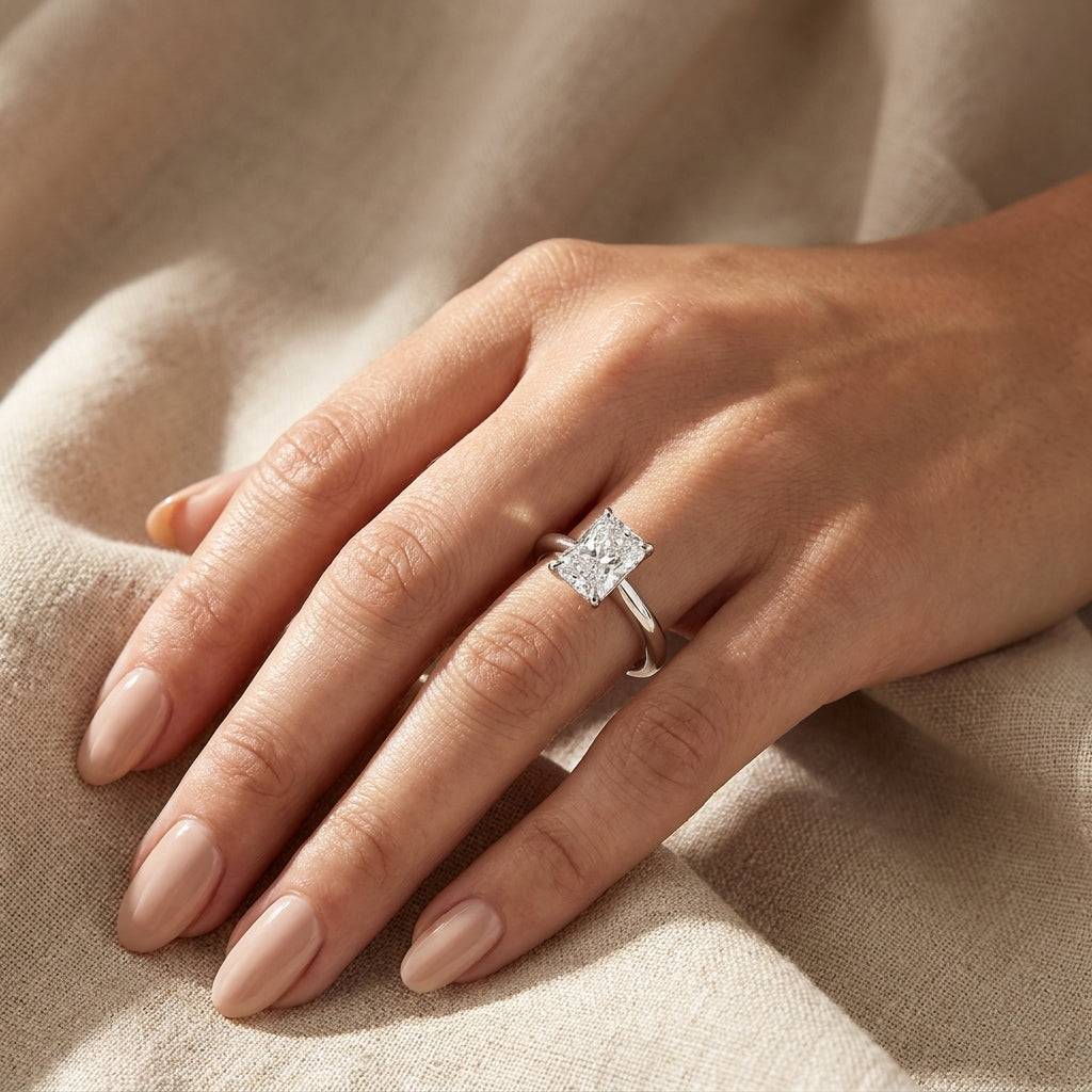 1 carat radiant lab grown diamond engagement ring - hand model
