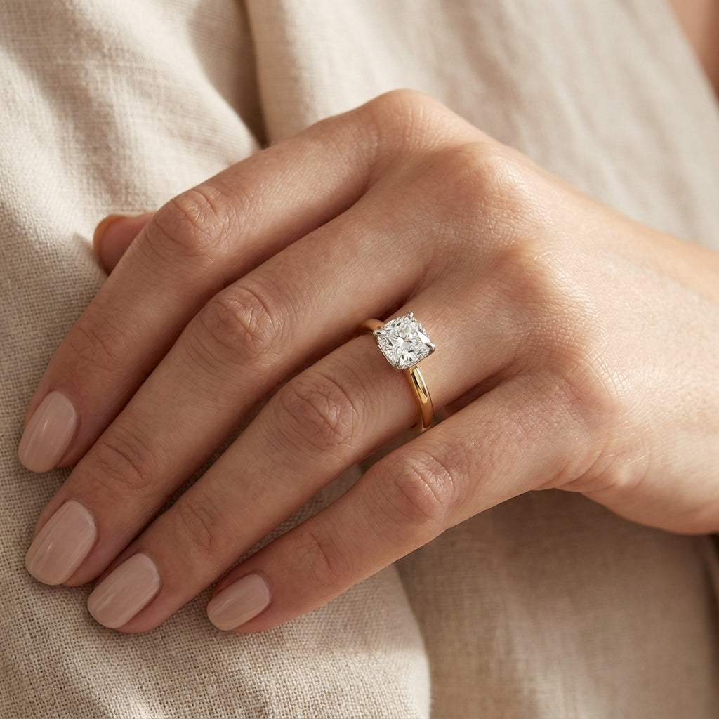 RM12841-250C-LD Cushion solitaire engagement ring hand-model