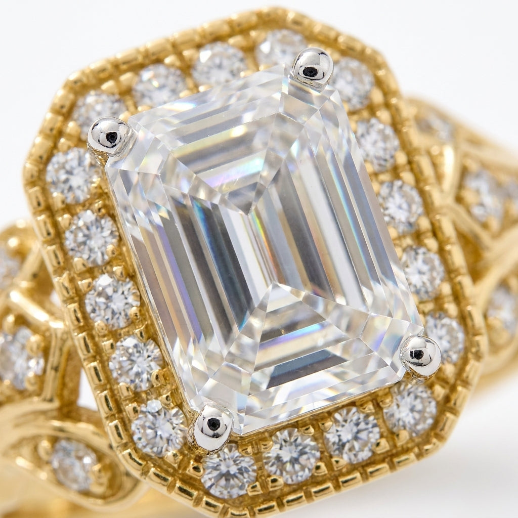 RM12981-150-LD Emerald halo engagement ring macro-sparkle